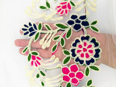 Trim By 9 Yards White Net Fabric Lace Trim with Floral Embroidery Lace Trim, Sari Border, Embroidered Trim